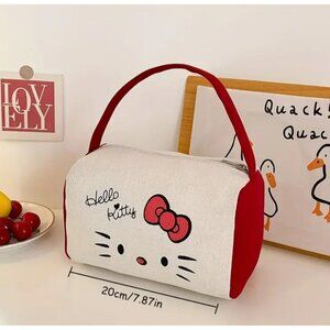 Hello Kitty Canvas Handbag – Foldable & Portable Cosmetic Travel Bag | Zipper